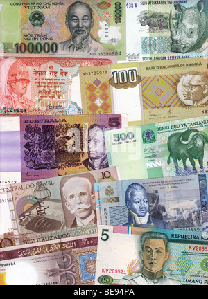 Internationalen Banknoten, Montage. Stockfoto