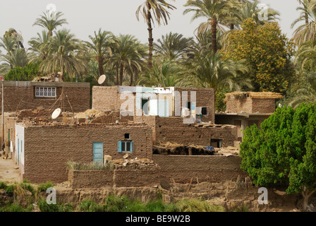 Häuser in Cob an den sandigen Ufern des Nils in Ägypten Stockfoto