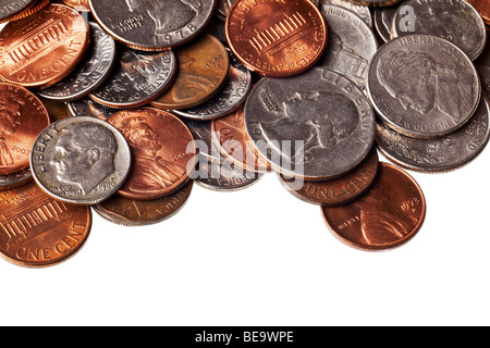 Pfennige, Nickles, Groschen und Viertel-Makro-Hintergrund Stockfoto