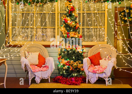 Weihnachtsbeleuchtung, Les und Bev Pickworth Hause, Pukeuri, East Coast, Südinsel, Neuseeland., Eigenschaft freigegeben, Stockfoto