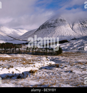 Östlich von A82, nördlich von Tyndrum entlang Auch Gleann Beinn A'Chaisteil mit dem Viadukt von Nord-West-Eisenbahnlinie anzeigen Stockfoto