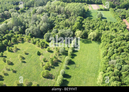 Reitställe En Graslanden Vanuit de Lucht, Belgien Wald- und Wiesengebiete aus der Luft, Belgien Stockfoto