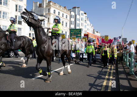 Proteste außerhalb der Labour-Partei-Konferenz in Brighton 2009. Stockfoto