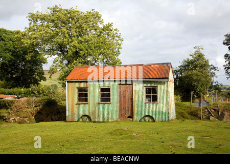 Alten Wellpappe Eisen Schäferhütte Mynachlogddu, Preseli Hills, Pembrokeshire, Wales Stockfoto