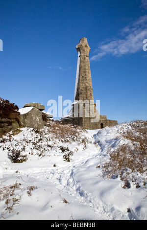 Carn Brea im Schnee; Cornwall; Winter Stockfoto