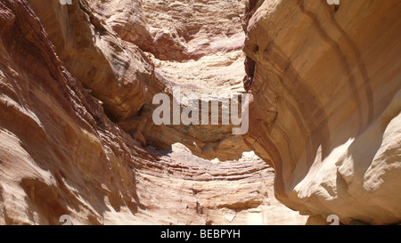 Erodierter Sandsteinfelsen im Wadi Zarqa, zwischen Hammamat Ma'in und dem Toten Meer, Jordanien. Stockfoto