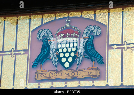 Glas Pub Schild über dem Eingang zu The Prince Of Wales Pub in Falmouth, zeigt das kornische Wappen mit einem Paar von Dohlen Stockfoto