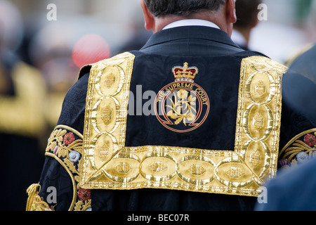 Supreme Court der Vereinigten Königreich Richter robe Emblem logo Stockfoto