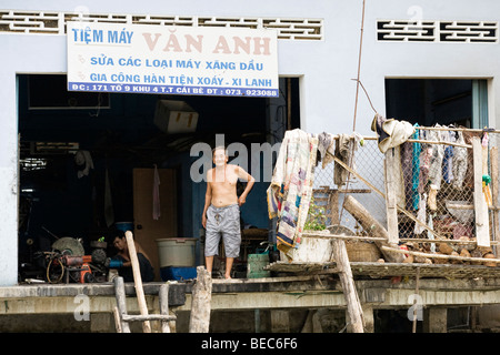 Schwimmendes Dorf im Mekong Delta, Vietnam Stockfoto