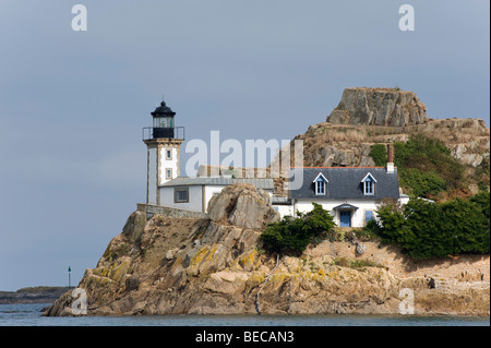 Leuchtturm auf der Insel Louët Insel in der Bucht von Morlaix, Finistère, Bretagne, Frankreich, Europa Stockfoto