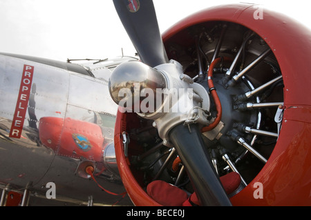 Zweimotorigen Vintage Flugzeug, Detail, Ansicht des Sternmotors mit Kardanwelle Stockfoto