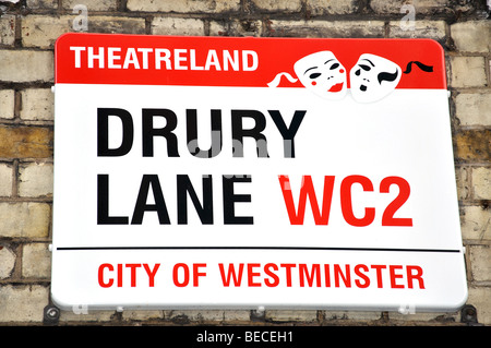 Drury Lane Straßenschild, Covent Garden, City of Westminster, London, England, Vereinigtes Königreich Stockfoto