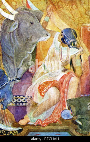 Ein Ägypter namens Bitou geändert in einer Apis-Stier, der Heilige Stier von Ägyptern verehrt und besucht seine Ex-Frau. Stockfoto