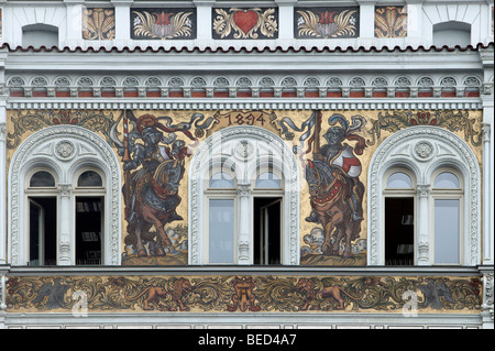Renaissance Hausfassaden mit Sgraffito-Malereien auf dem Platz der Republik in Pilsen, Pilsen, Böhmen, Tschechische Republik, Eur Stockfoto