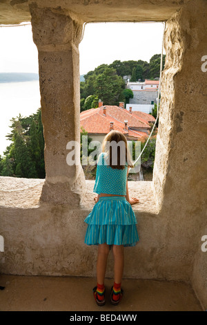 Blick vom Glockenturm der St. Johannes-Evangelist-Kirche, Rab-Insel Rab, Istrien, Kroatien, Europa Stockfoto