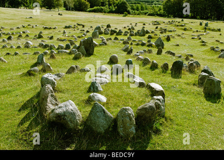 Friedhof aus der Eisenzeit und Viking Alter Lindholm Hoje in der Nähe von Aalborg, Jütland, Dänemark, Europa Stockfoto