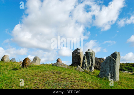 Friedhof aus der Eisenzeit und Viking Alter Lindholm Hoje in der Nähe von Aalborg, Jütland, Dänemark, Europa Stockfoto