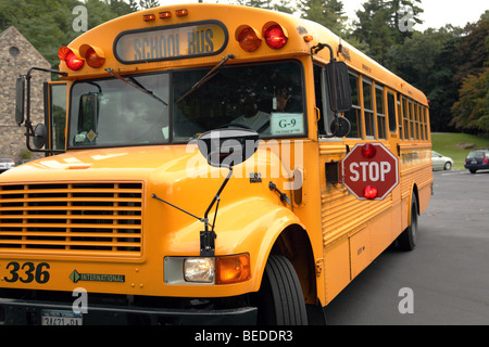 Leuchtend gelben amerikanischen Schulbus Stockfoto