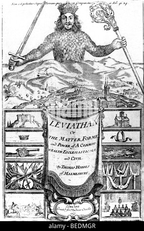 LEVIATHAN - Titelseite des Buches 1651 vom englischen Philosophen Thomas Hobbes (1588-1679), die im Fall eines mächtigen Königs ausgesprochen Stockfoto