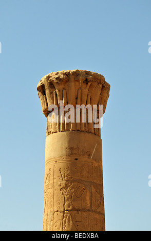 Detail des komplexen (Composite) Spalte an zerstörten Geburtshaus, Tempel des Horus in Edfu, Ägypten Stockfoto