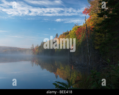 Nebel über Rauch See in der Dämmerung. Schöne Herbst Natur Landschaft Stockfoto