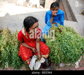 Mutter und Tochter zu produzieren, auf dem Markt von kathmandu Stockfoto