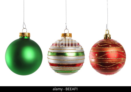 Drei Weihnachtsschmuck isoliert auf weißem Hintergrund Stockfoto