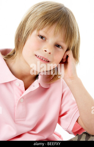 Studioportrait of Smiling Boy Stockfoto