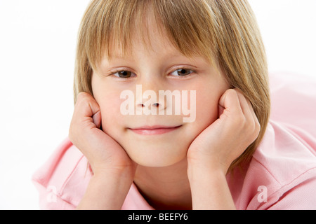 Studioportrait of Smiling Boy Stockfoto