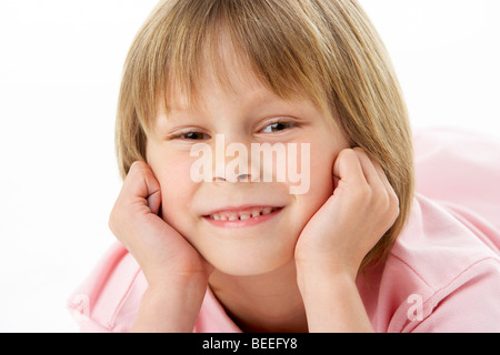 Studioportrait of Smiling Boy Stockfoto