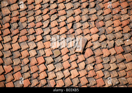 Dachziegel auf den Dächern der traditionellen Häuser in Bhaktapur Stockfoto