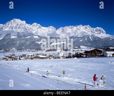 Blick über das Dorf Ellmau von der Baumschule Skipisten Stockfoto