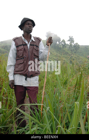 Bakonzo Mann in Felder, Ruwenzori-Gebirge, West-Uganda, Afrika Stockfoto