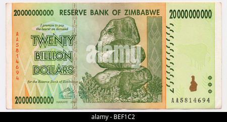 20 Milliarden Dollar Banknote - Simbabwe Stockfoto