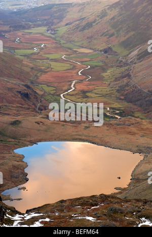 Ein Blick über Llyn Idwal und Nant Ffrancon in Snowdonia Stockfoto
