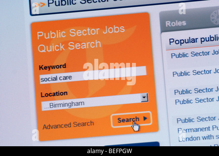 Makro-Screenshot der Telegraph Online-Jobsuche öffentlicher Web-Seite auf der Suche nach Social Care Positionen in Birmingham Stockfoto