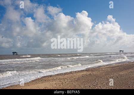 Wassereinlass und-Auslass rig für Kernkraftwerks Sizewell B, Suffolk, UK. Stockfoto