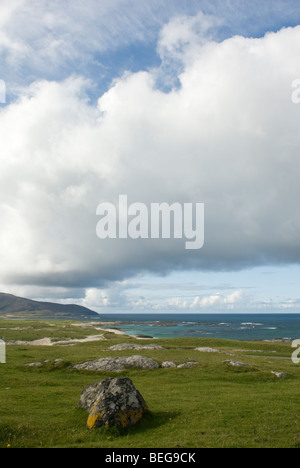 Blick Richtung Strände des Atlantiks vom Barra Golf Club (Comunn Goilf Bharraidh). Isle of Barra, äußeren Hebriden, Schottland. Stockfoto