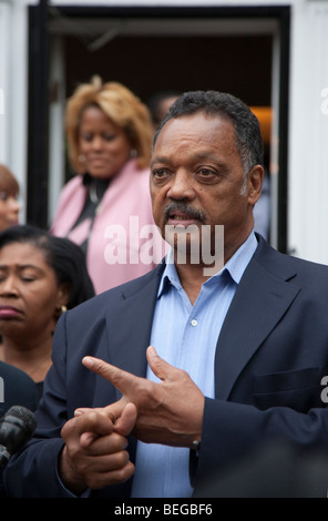 Reverend Jesse Jackson spricht gegen Zwangsversteigerungen Stockfoto