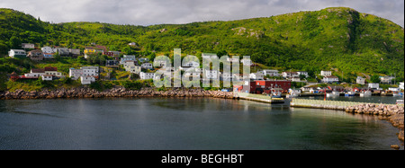 Panorama von Petty harbour Maddox cove Häuser am Hang des Atlantik Avalon Halbinsel Neufundland Stockfoto