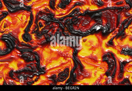 Geschmolzene Lava Hintergrund in schwarz und Orange Stockfoto