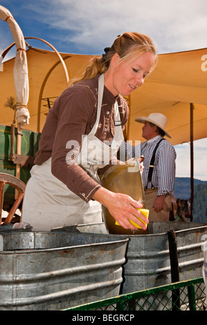 Der Lincoln County Cowboy Symposium und Chuck Wagon Kochwettbewerb findet statt in Ruidoso Downs, New Mexico. Stockfoto