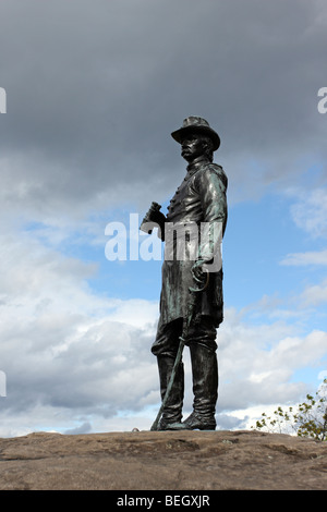 Brigadegeneral Gouverneur Warren-Denkmal steht auf Little Round Top, Gettysburg Stockfoto