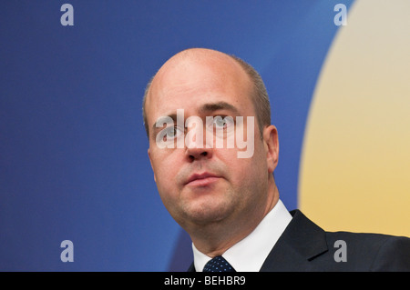 Schwedens Primeminister Herr Fredrik Reinfeldt konservative Partei bei Pressekonferenz in Stockholm Stockfoto