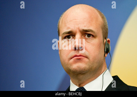 Schwedens Primeminister Herr Fredrik Reinfeldt konservative Partei bei Pressekonferenz in Stockholm Stockfoto