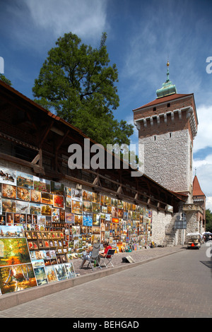 Mittelmeerraumes Stadtmauern Europa Polen Kleinpolen Krakau Florian Gateway. Ölgemälde hängen an der Wand zum Verkauf bereit Stockfoto