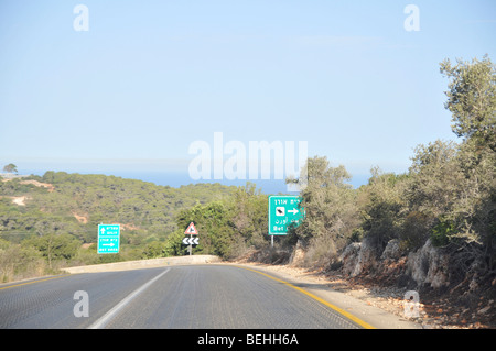 Israel, Carmel Berg, Shekef Wald, das Mittelmeer im Hintergrund Stockfoto