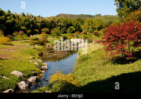 Japanischer Zen-Garten im Bambusgarten, Bambouseraie de Prafrance in der Nähe Anduze, Frankreich Stockfoto