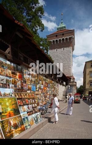 Mittelmeerraumes Stadtmauern Europa Polen Kleinpolen Krakau Florian Gateway. Ölgemälde hängen an der Wand zum Verkauf bereit Stockfoto