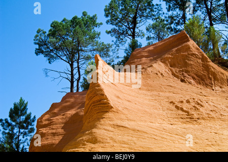 Roten Felsen von dem alten Ocker Steinbruch im Roussillon, Vaucluse, Provence-Alpes-Côte d ' Azur, Provence, Frankreich Stockfoto
